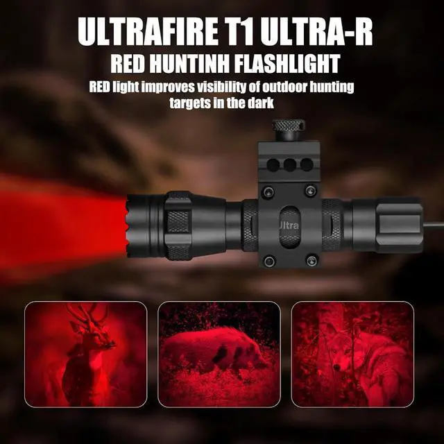 Alt view image 7 of 7 - Tactical Red Flashlight, 620nm-630nm High Purity Red LED Hunting Light,Super Bright 218 Yards Long Range Single Mode for Night Observation & Coyote Predator (T1 Ultra-R)