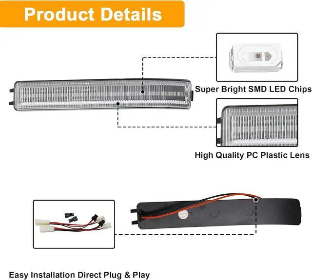 Alt view image 7 of 7 - Side Mirror Turn Signal Lights LED Assembly Compatible with F150 2009-2014/for Mark LT 2010-2014,Blink Turn Marker Lamp (Clear Len White Light)