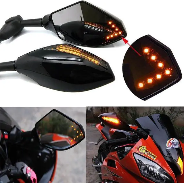 Main image of Motorcycle LED Turn Signal Rear View Mirrors with Arrow Compatible with Honda Suzuki Racing Bike Sport Bike