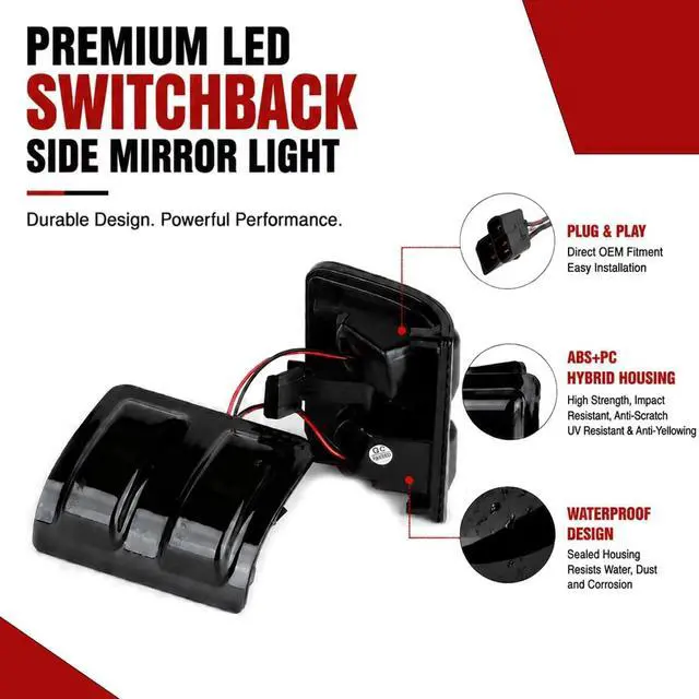 Alt view image 7 of 7 - LED Switchback Side Mirror, Marker Light White DRL Running & Yellow Turn Signal for 2008-2016 Ford F250 F350 F450 F550 Super Duty V8 & V10, Left Right Pair 2PCS 7C3Z13776A, 7C3Z13776B