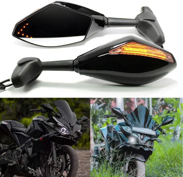Alt view image 2 of 7 - Motorcycle LED Turn Signal Rear View Mirrors with Arrow Compatible with Honda Suzuki Racing Bike Sport Bike