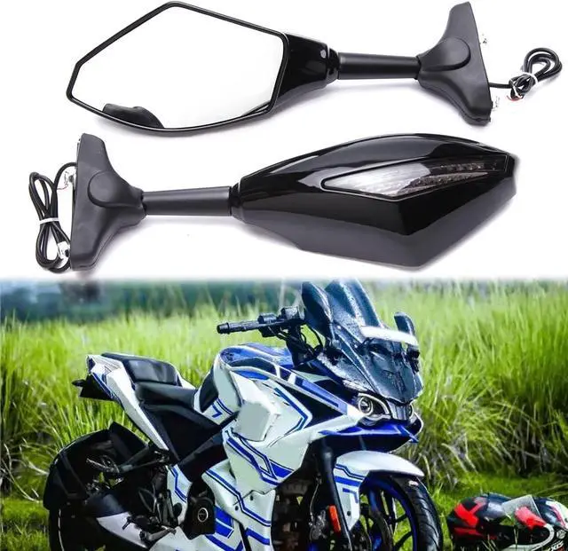 Alt view image 3 of 7 - Motorcycle LED Turn Signal Rear View Mirrors with Arrow Compatible with Honda Suzuki Racing Bike Sport Bike
