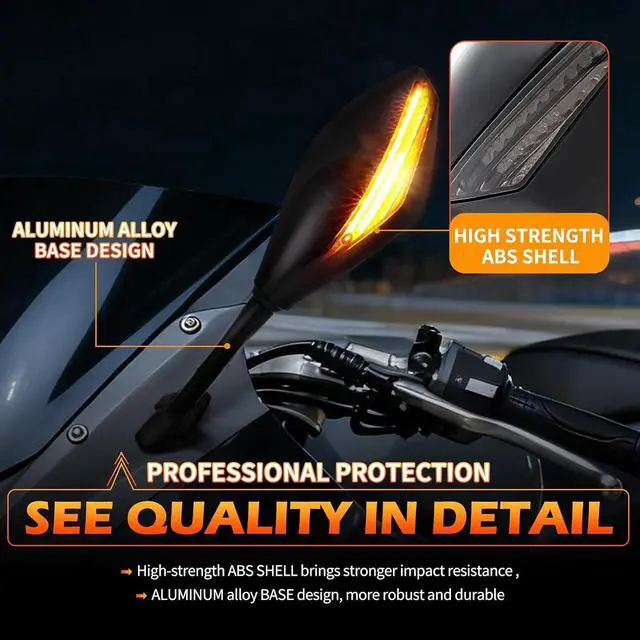 Alt view image 5 of 7 - Motorcycle LED Turn Signal Rear View Mirrors with Arrow Compatible with Honda Suzuki Racing Bike Sport Bike