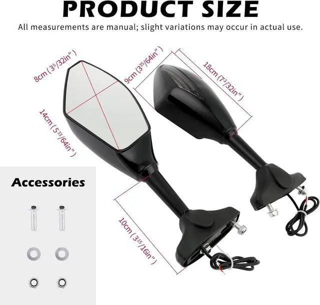 Alt view image 7 of 7 - Motorcycle LED Turn Signal Rear View Mirrors with Arrow Compatible with Honda Suzuki Racing Bike Sport Bike