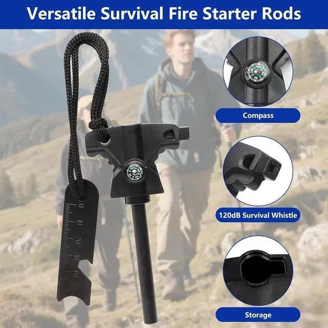 Alt view image 4 of 7 - 4.5Inch Magnesium Fire Starter Kit with Compass, Whistle, Striker, High Temp Magnesium Rod, Ferro Rod Fire Starter Survival Tool for Camping, Hiking and Emergency