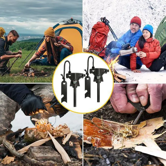 Alt view image 7 of 7 - 4.5Inch Magnesium Fire Starter Kit with Compass, Whistle, Striker, High Temp Magnesium Rod, Ferro Rod Fire Starter Survival Tool for Camping, Hiking and Emergency