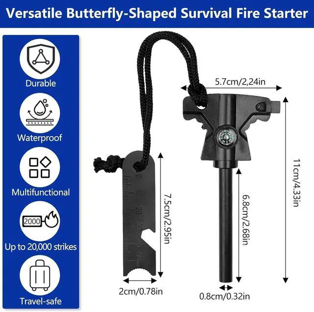 Alt view image 2 of 7 - 4.5Inch Magnesium Fire Starter Kit with Compass, Whistle, Striker, High Temp Magnesium Rod, Ferro Rod Fire Starter Survival Tool for Camping, Hiking and Emergency