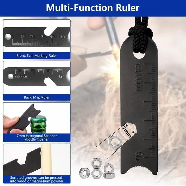 Alt view image 3 of 7 - 4.5Inch Magnesium Fire Starter Kit with Compass, Whistle, Striker, High Temp Magnesium Rod, Ferro Rod Fire Starter Survival Tool for Camping, Hiking and Emergency