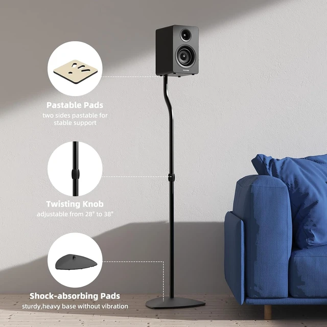 Alt view image 4 of 7 - Universal Speaker Stands Pair, Satellite & Bookshelf Speaker Stands-28-38in Adjustable, Surround Sound Speaker Stand for Home Theater, Compatible to //JBL/Sonos/Klipsch/Edifier/Polk