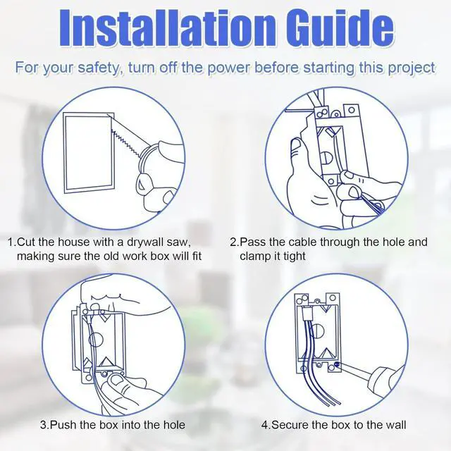 Alt view image 4 of 7 - 24 Pack 1-Gang Old Work Retrofit Electrical Box, 14 Cu. in. PVC Junction Box, for Wall Switch/Outlet Installation, Easy Mounting for Construction and Renovation