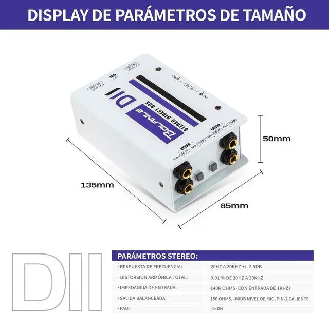 Alt view image 2 of 6 - D2 Premium Passive Stereo DI Box, 2 Channel Direct Box with -15dB Pad, Ground Lift & Polarity Switch, XLR Thru Output for Guitar, Bass, Keyboard, Live Stage, Church PA System