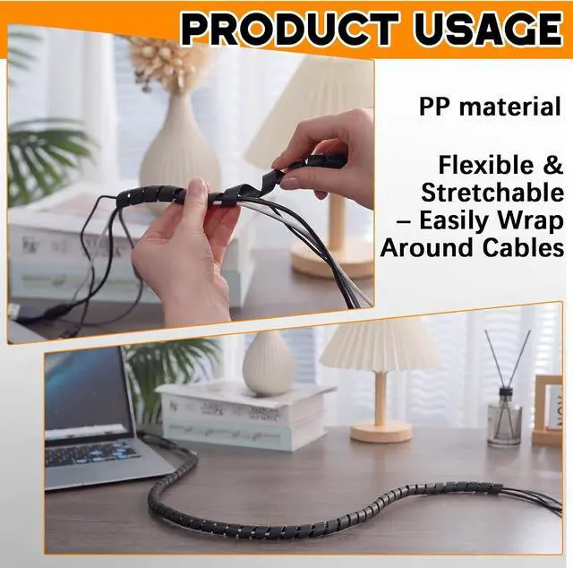 Alt view image 4 of 7 - 3 Pcs Spiral Wrap Cable Protector, Safe 1/4"+3/4"+1/2" Od x 50 FT Pre Cut Lengths Hydraulic Hose Protector Wrap to Avoid Wear and Extend Life for Hydraulic Pneumatic Hoses (Black)