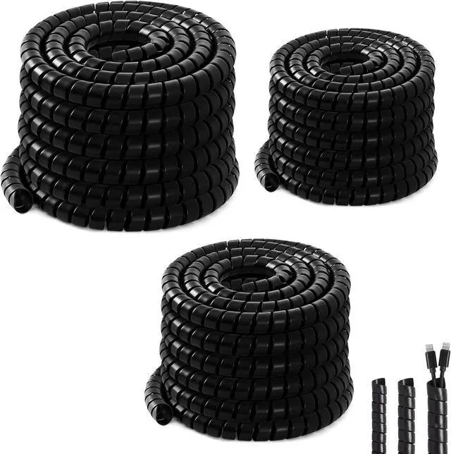 Main image of 3 Pcs Spiral Wrap Cable Protector, Safe 1/4"+3/4"+1/2" Od x 50 FT Pre Cut Lengths Hydraulic Hose Protector Wrap to Avoid Wear and Extend Life for Hydraulic Pneumatic Hoses (Black)