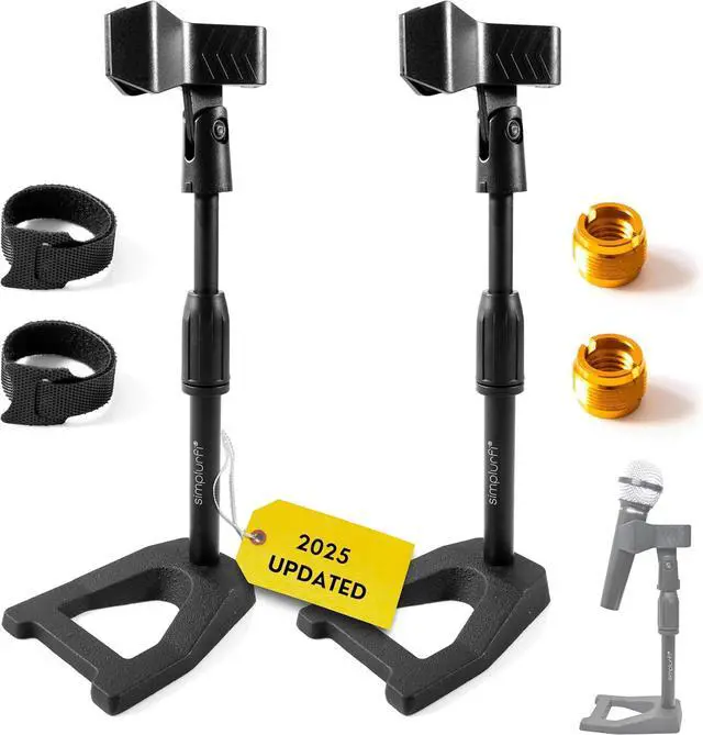 Main image of 2 Pcs Mic Stand with Mic Clip Desktop, Adjustable Table Microphone Stand, 5/8 to 3/8 Metal Adapter, Heavy Weighted Base, for Blue Yeti Snowball Spark Fifine K669 AT2020 Shure SM58 SM57