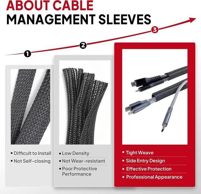 Alt view image 6 of 7 - Black Split Braided Cable Management Sleeves 1/2inch -30Feet