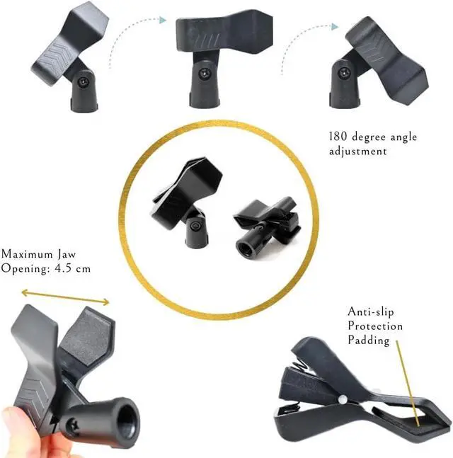 Alt view image 5 of 6 - 2 Pack Desktop Mic Stand with Mic Clip, Adjustable Table Microphone Stand, 5/8 to 3/8 Metal Adapter, Heavy Weighted Base, for Blue Yeti Snowball Spark Fifine K669 AT2020 Shure SM58 SM57