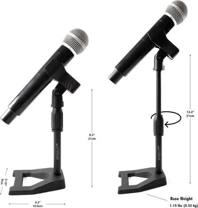 Alt view image 2 of 6 - 2 Pack Desktop Mic Stand with Mic Clip, Adjustable Table Microphone Stand, 5/8 to 3/8 Metal Adapter, Heavy Weighted Base, for Blue Yeti Snowball Spark Fifine K669 AT2020 Shure SM58 SM57