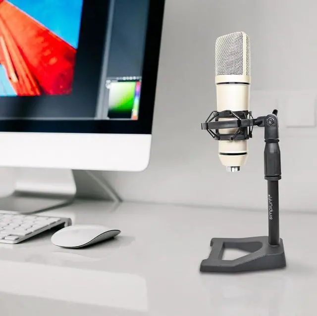 Alt view image 6 of 6 - 2 Pack Desktop Mic Stand with Mic Clip, Adjustable Table Microphone Stand, 5/8 to 3/8 Metal Adapter, Heavy Weighted Base, for Blue Yeti Snowball Spark Fifine K669 AT2020 Shure SM58 SM57