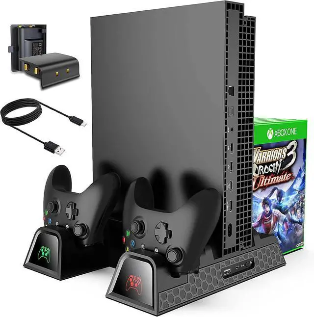 Main image of Cooling Stand for Xbox One/One S/One X, Vertical Charging Station with 2 Pack 600mAh Batteries, Games Storage, Dual Controller Charging Station
