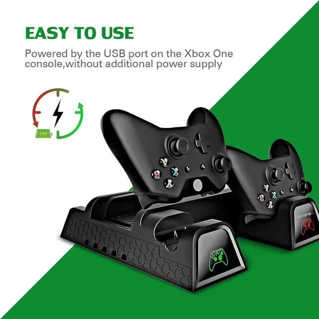 Alt view image 3 of 7 - Cooling Stand for Xbox One/One S/One X, Vertical Charging Station with 2 Pack 600mAh Batteries, Games Storage, Dual Controller Charging Station