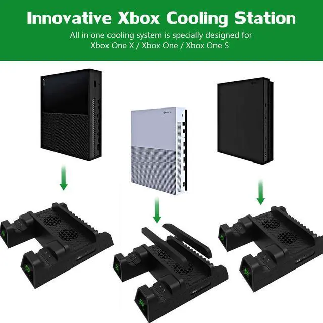 Alt view image 5 of 7 - Cooling Stand for Xbox One/One S/One X, Vertical Charging Station with 2 Pack 600mAh Batteries, Games Storage, Dual Controller Charging Station