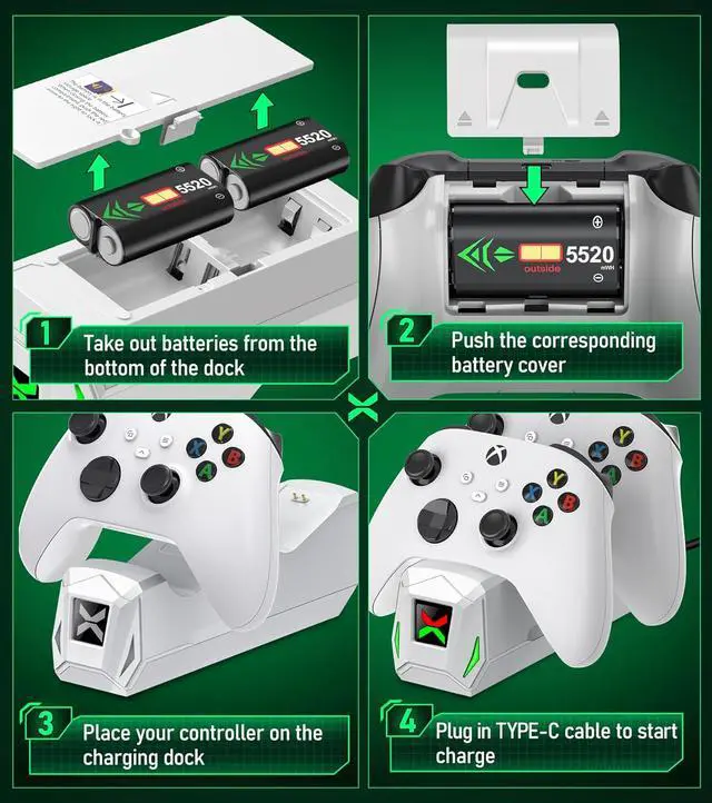 Alt view image 6 of 7 - Controller Charger Station with 2x5520mWh Rechargeable Battery Packs for Xbox One/Series X