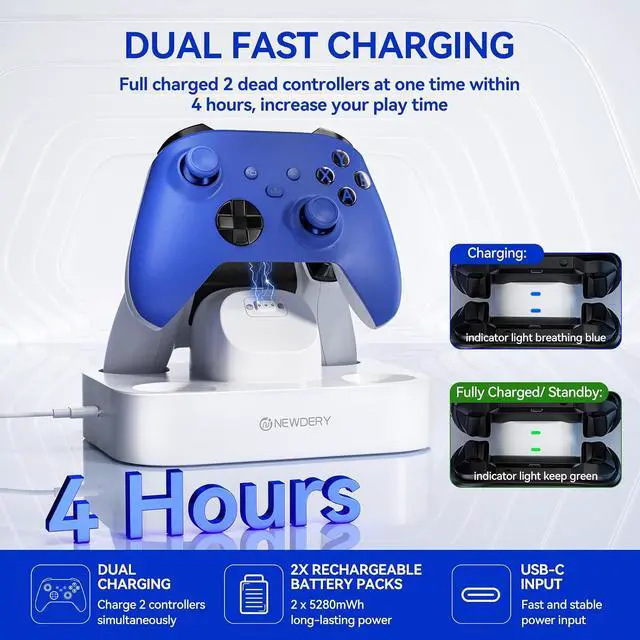 Alt view image 3 of 7 - Controller Charger Station for Xbox, 2x5280mWh Rechargeable Battery Packs for Xbox One/Series X
