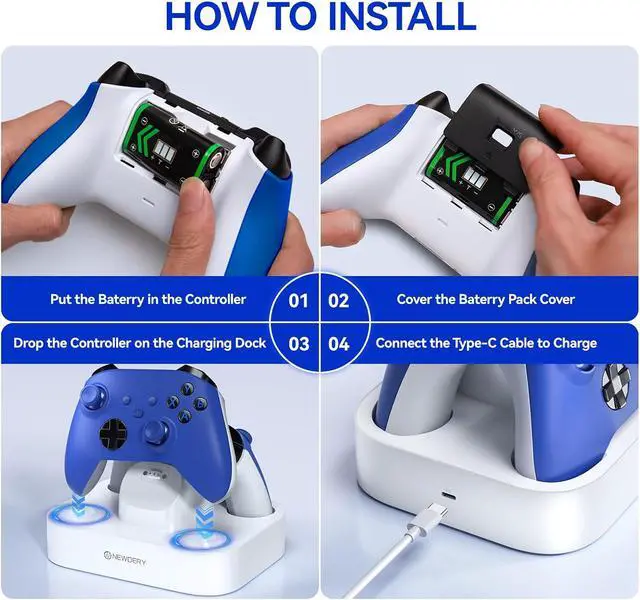 Alt view image 6 of 7 - Controller Charger Station for Xbox, 2x5280mWh Rechargeable Battery Packs for Xbox One/Series X