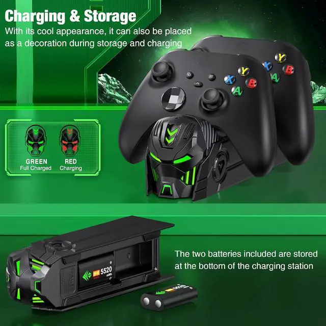 Alt view image 2 of 7 - Charger Station Compatible with Xbox Controllers, 2x5520mWh Rechargeable Battery Pack for Xbox One/ Series X