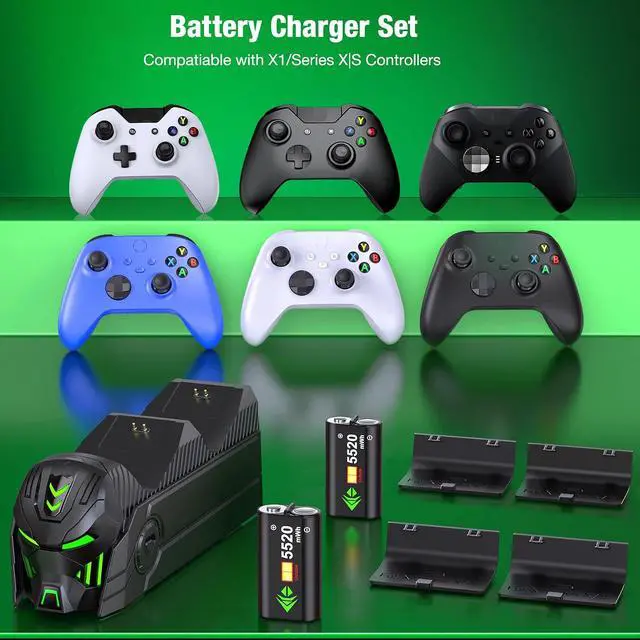 Alt view image 4 of 7 - Charger Station Compatible with Xbox Controllers, 2x5520mWh Rechargeable Battery Pack for Xbox One/ Series X