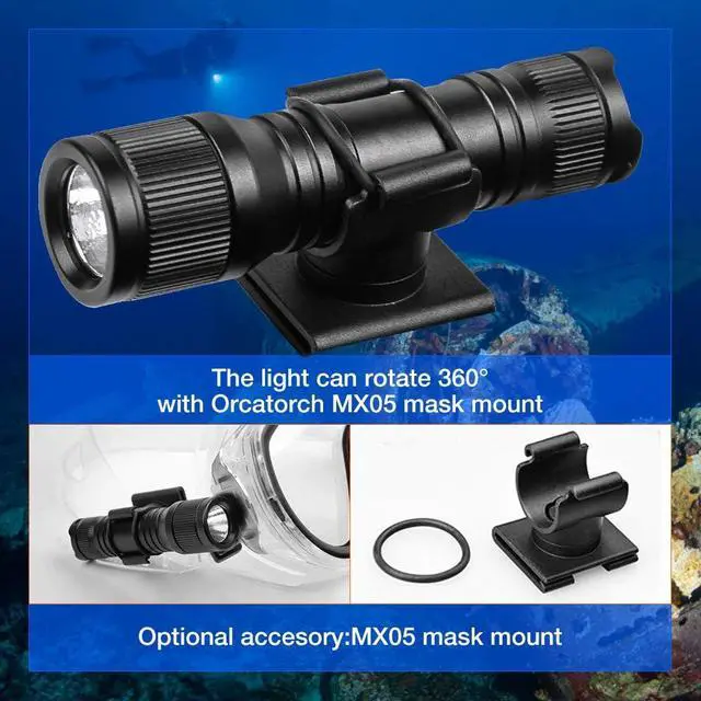 Alt view image 5 of 7 - D560 Mini Scuba Dive Light with 360° Rotatable Mask Clip, Black