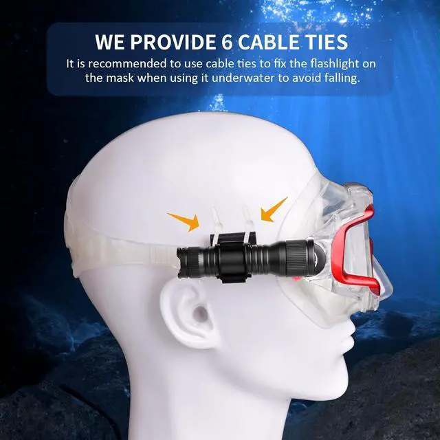Alt view image 6 of 7 - D560 Mini Scuba Dive Light with 360° Rotatable Mask Clip, Black
