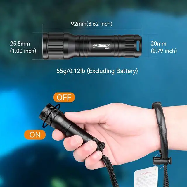 Alt view image 7 of 7 - D560 Mini Scuba Dive Light with 360° Rotatable Mask Clip, Black