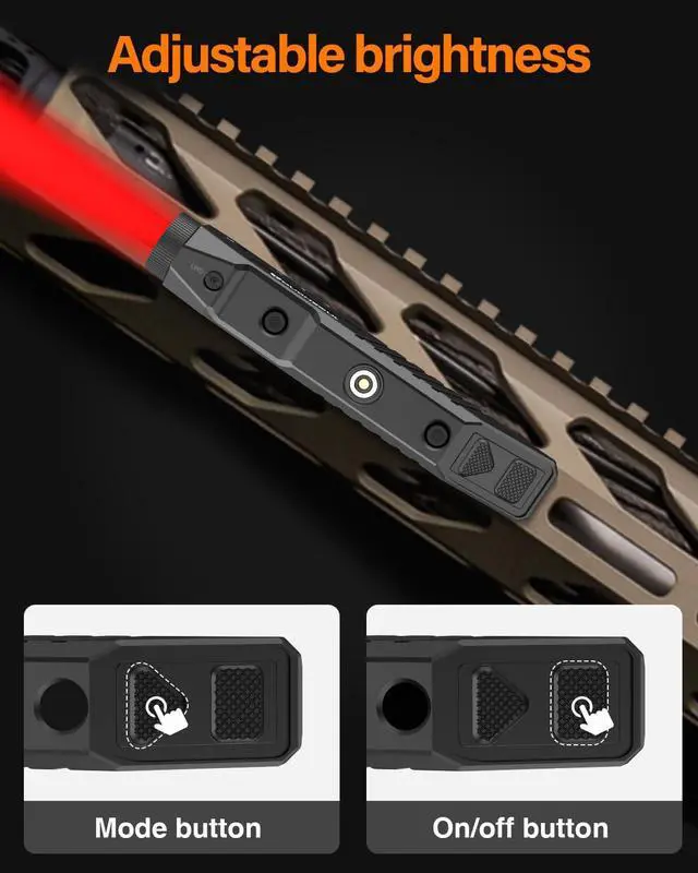 Alt view image 3 of 7 - Hunting Flashlight Red Light, Low Profile Mlok Picatinny Mounted