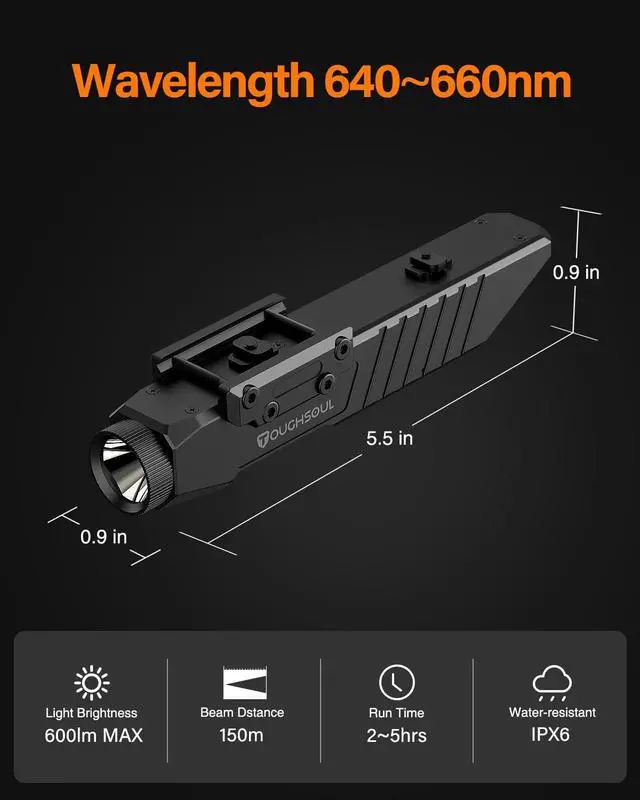 Alt view image 5 of 7 - Hunting Flashlight Red Light, Low Profile Mlok Picatinny Mounted