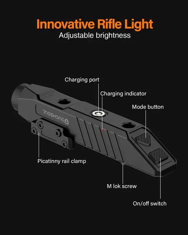 Alt view image 6 of 7 - Hunting Flashlight Red Light, Low Profile Mlok Picatinny Mounted