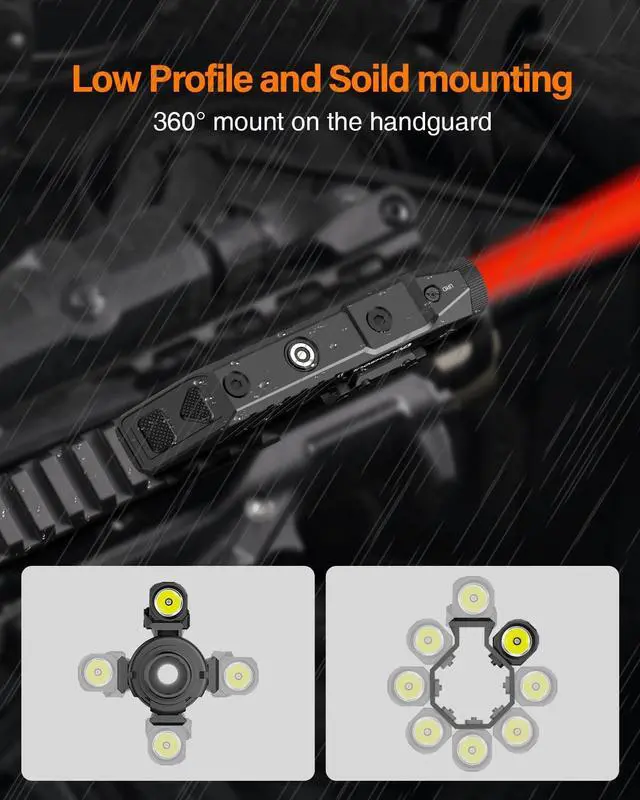 Alt view image 7 of 7 - Hunting Flashlight Red Light, Low Profile Mlok Picatinny Mounted