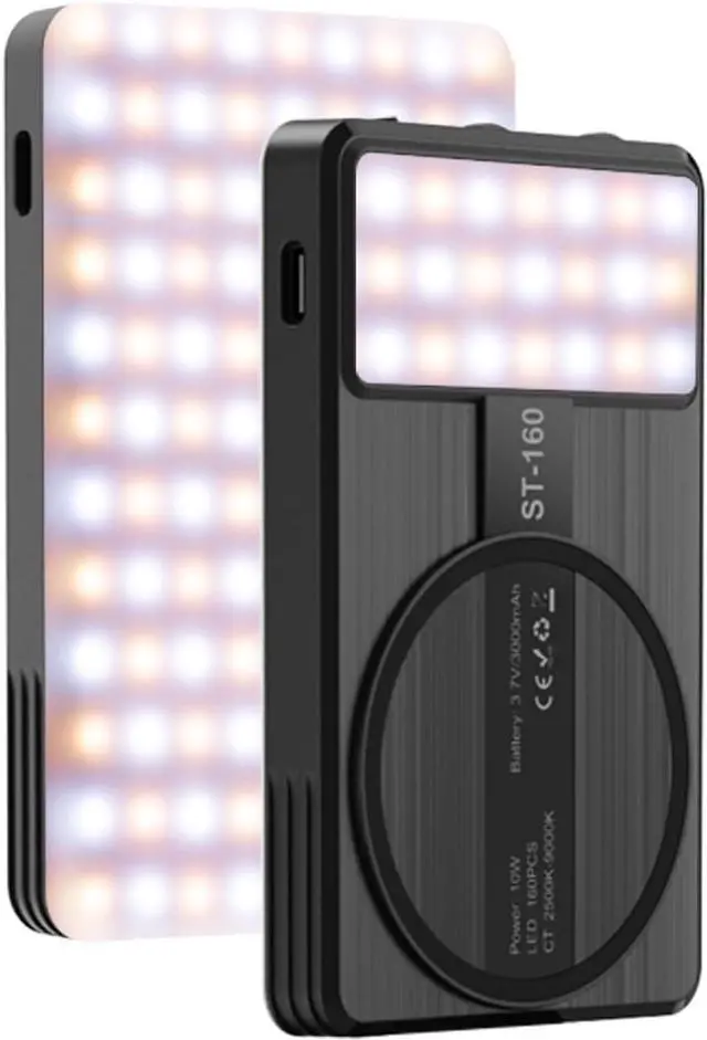 Main image of Magnetic Phone Light - 3 Color Temperature, 160 LED Selfie Light with Clip for Phone, Camera, Laptop, iPad, 3000mAh Portable Video Light for TikTok/Vlog,/Zoom Calls,/Makeup (Black)