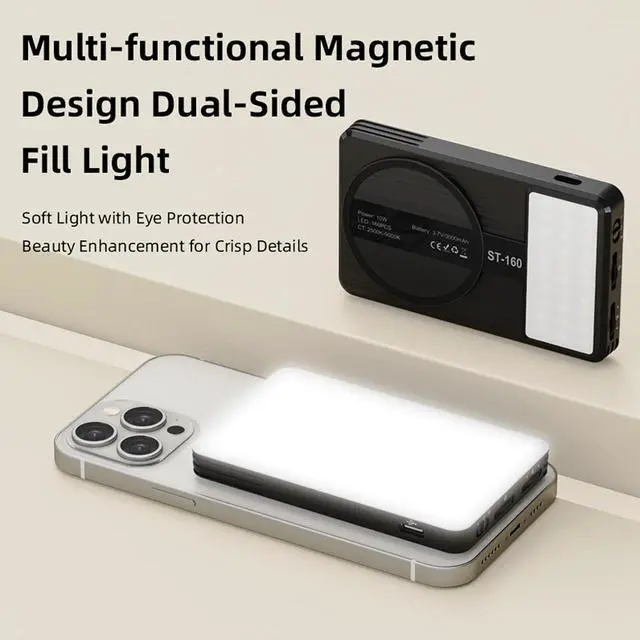 Alt view image 2 of 6 - Magnetic Phone Light - 3 Color Temperature, 160 LED Selfie Light with Clip for Phone, Camera, Laptop, iPad, 3000mAh Portable Video Light for TikTok/Vlog,/Zoom Calls,/Makeup (Black)