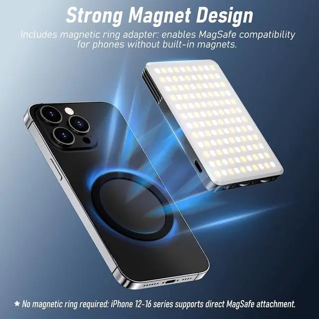 Alt view image 3 of 7 - Magnet Phone Light, 160 LED Dual Side Selfie Light Compatible with iPhone Magsafe, 3 Lighting Adjustment Modes, Selfie Lights for iPhone/iPad/Camera/Photography/TikTok/Vlog/Video/Zoom Calls