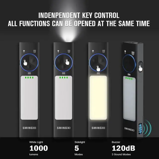 Alt view image 5 of 7 - 1000 Lum Flat EDC Flashlight Rechargeable,395nm UV, COB Work Light