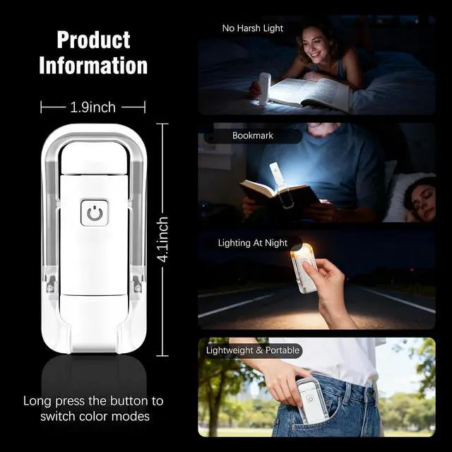 Alt view image 5 of 7 - 12 Pack Reading Light,Rechargeable Book Light for Reading in Bed, Eye Caring 3 Color Temperatures,Compact Size Clip on Book Lamp for Book Lovers Kids AdultsMulticolor