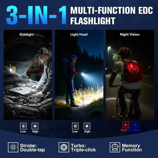 Alt view image 3 of 7 - Rechargeable Flashlights High Lumens 4Pack, Magnetic EDC Flashlight with Clip, 8 Modes Powerful Pocket LED Flashlight, Waterproof Portable Flat Flashlights for Home Camping Emergency