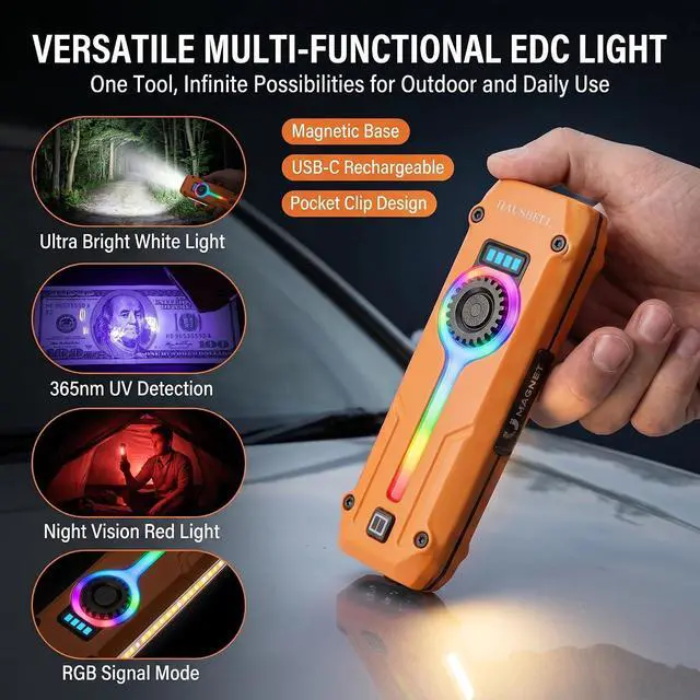 Alt view image 7 of 7 - 2PCS Flat EDC Rechargeable Tactical Flashlight UV Magnetic small Work light