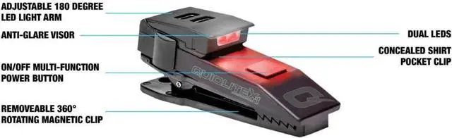 Alt view image 2 of 5 - X1 Tactical Red/White Hands-Free LED Pocket Light 5/75/150 Lumens, Stainless Steel & Nylon Pastic Housing (USB Rechargeable)