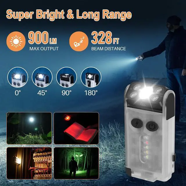 Alt view image 2 of 7 - V30 LED Small Powerful EDC Flashlight with Red and 365nm UV Light,180°Rotation,USB A/C-C Rechargeable Pocket Flat Keychain Flashlight with Clip,120DB Buzzer,Power Bank Function(White)