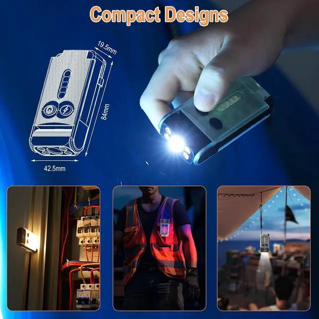 Alt view image 7 of 7 - V30 LED Small Powerful EDC Flashlight with Red and 365nm UV Light,180°Rotation,USB A/C-C Rechargeable Pocket Flat Keychain Flashlight with Clip,120DB Buzzer,Power Bank Function(White)