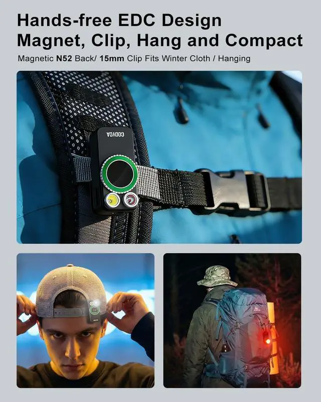 Alt view image 5 of 7 - TorchEye R EDC Flashlight Clip-on Light, 650 Lumens Rechargeable Mini Pocket Flashlight with Smart Display, IPX6 Waterproof & Magnetic for Camping, Cycling, Running, Signaling