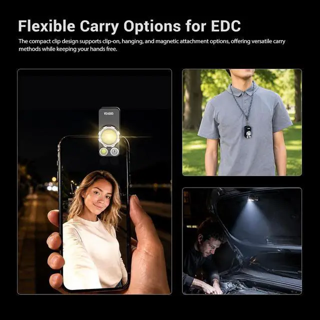 Alt view image 4 of 7 - TorchEye UC 6-in-1 EDC Clip-On Flashlight, 650LM Rechargeable Magnetic Pocket Work Light with White, 365nm UV, RGB & Warm Light, USB-C, IPX6 Waterproof for Inspection, Camping, Emergency