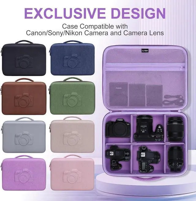 Alt view image 6 of 6 - Large Camera Case Bag for Canon/Sony/Nikon Camera and Multiple Lens Purple